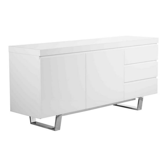 Pemberly Row Modern Gloss Lacquer and Steel Metal Buffet in White