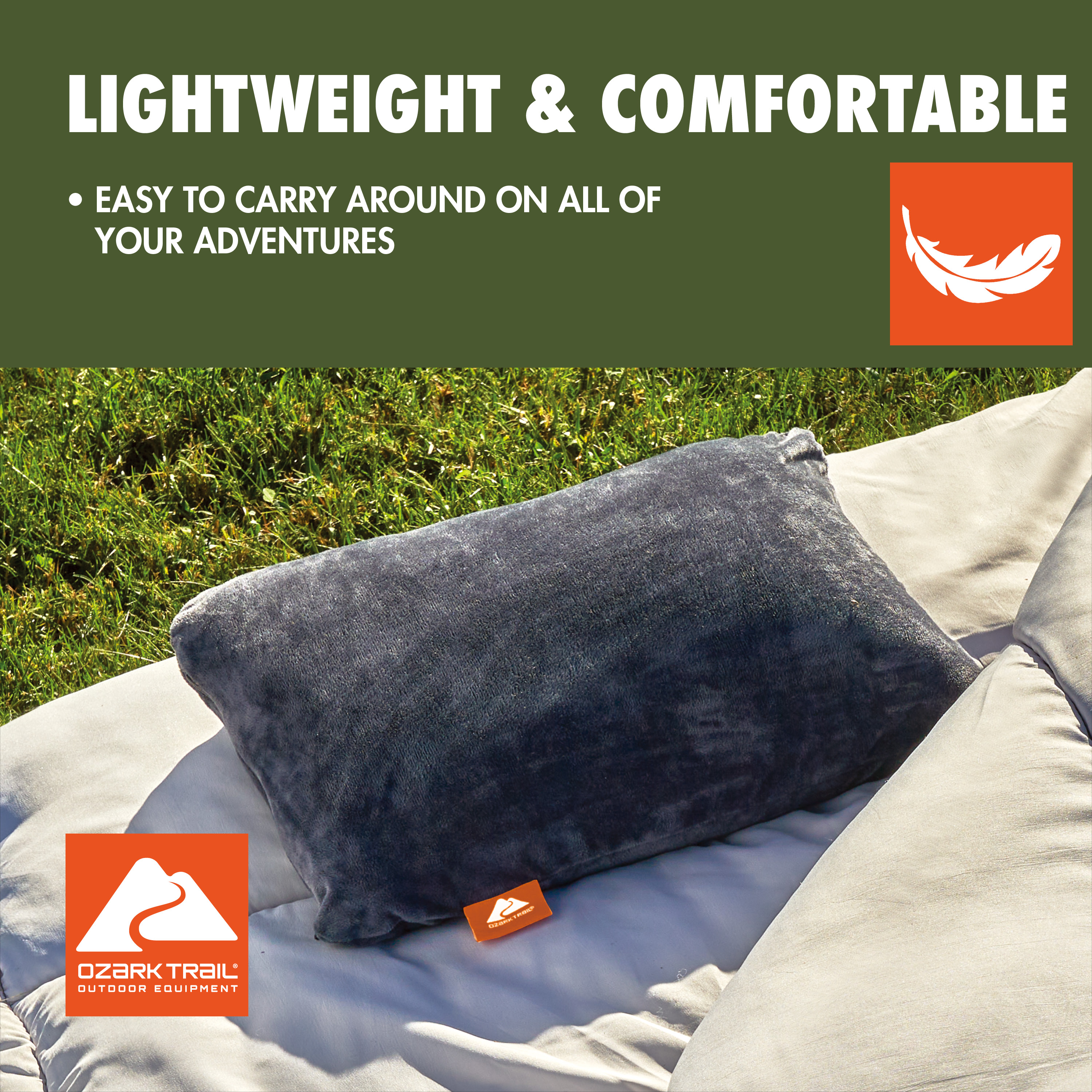 Ozark Trail Memory Foam Camping Pillow, Adult Use, Dark Gray