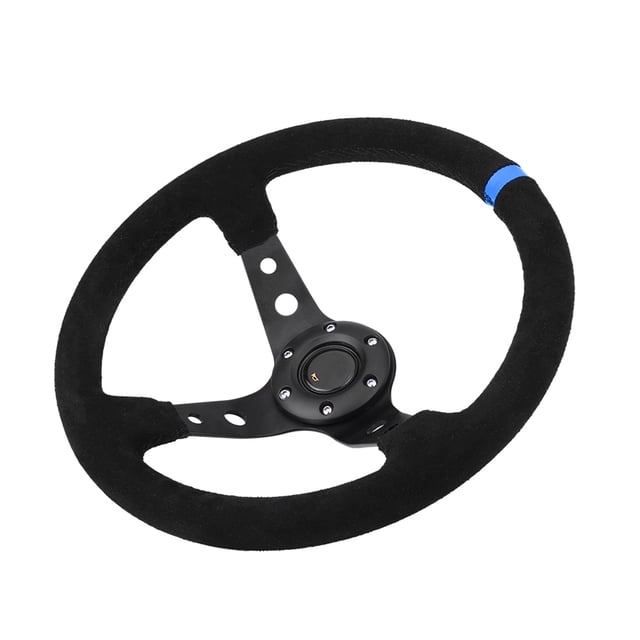 Keenso Auto Car Racing Steering Wheel, Universal 14in 6-Bolts with Horn Button Aluminum Frame Napped Leather for Most Vehicles