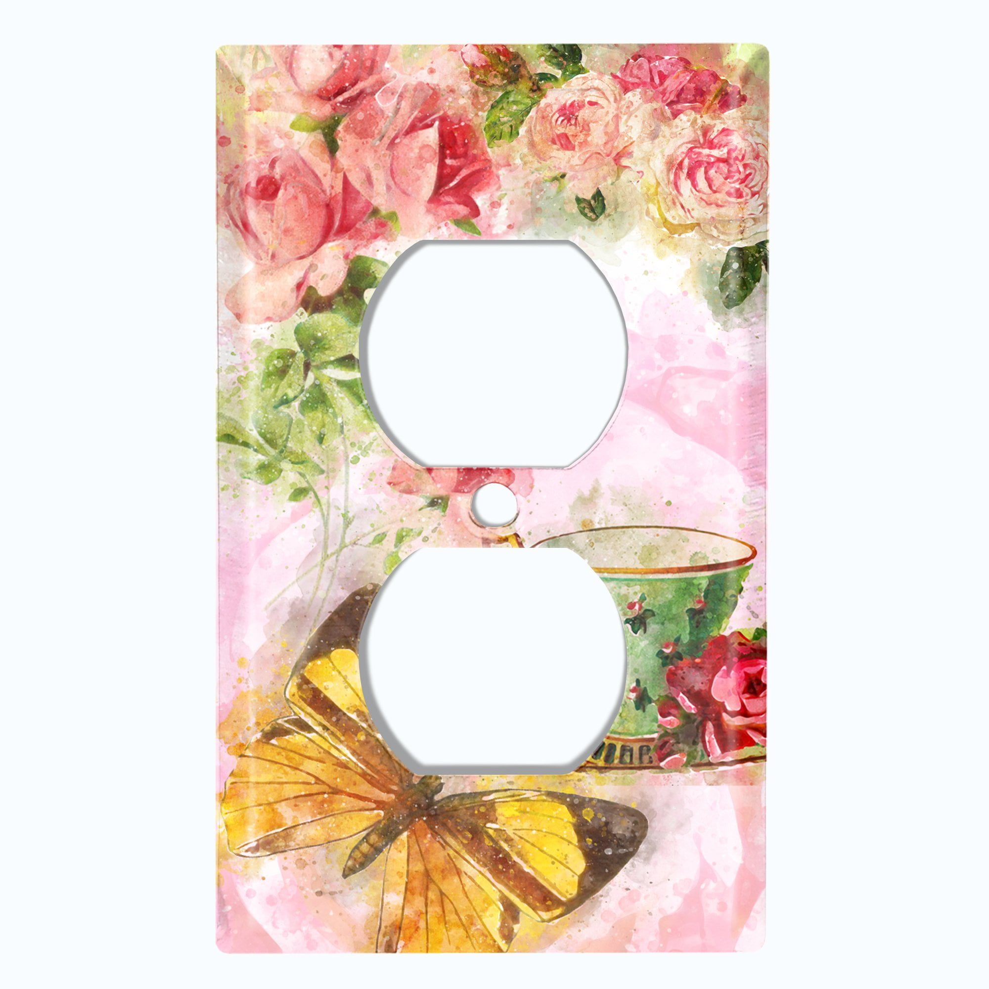 Metal Light Switch Plate Outlet Cover Flower Rose Teacup