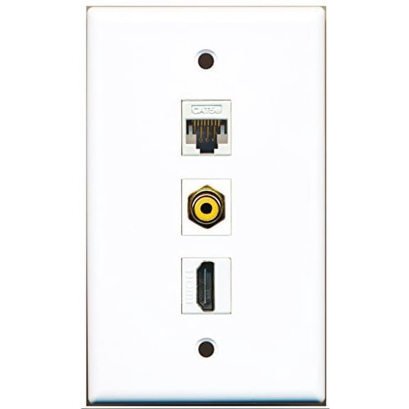 RiteAV - 1 Port HDMI and 1 Port RCA Yellow and 1 Port Cat5e Ethernet White Wall Plate