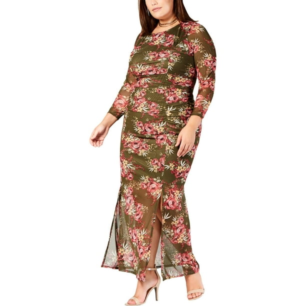 NY Collection NY Collection Womens Plus Ruched Floral Maxi Dress
