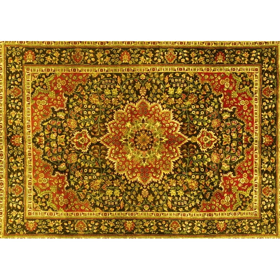 Ahgly Company Indoor Rectangle Medallion Yellow Traditional Area Rugs, 3' x 5'