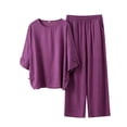 thumbnail image 2 of Sakmal Soft Plus Size Pajamas for Women Set 2pc Lounge Long Sleeve Top and Pants Loose Fit with Pockets Round Neck Solid Comfy Womens Loungewear Set 3XL-5XL, 2 of 5