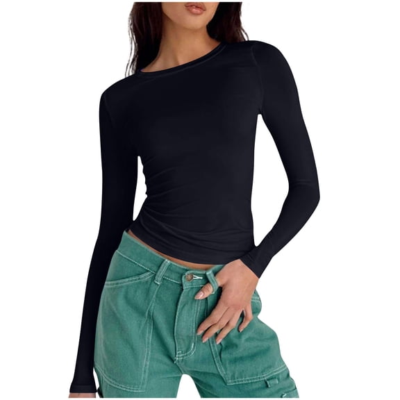 Womens Tops Casual Long Sleeve Shirts Basic Fall Fashion Crop Tops Layering Slim Fit Y2k Clothes Lightweight Fall Outfits for Women 2026