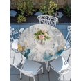 thumbnail image 6 of Gray Teal Round Fitted Tablecloth with Elastic Edge, Waterproof Table Cloth Table Cover for 55"-60" Tables, Modern Abstract Art Retro Flow Marble Tablecloths for Dining Picnic Indoor Outdoor, 6 of 9