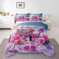 Castle Fairy Pink Fashion Girl Queen Comforter Set,Chic Flower Rose Bedding Comforter Set