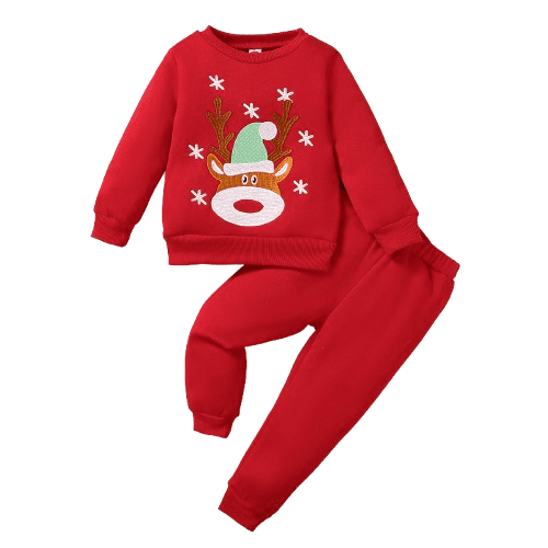 Mikrdoo 5T Little Kid Boys 2Pcs Christmas Outfits Cute Elk Printed Long Sleeve Tops and Pants Set 5-6 Years