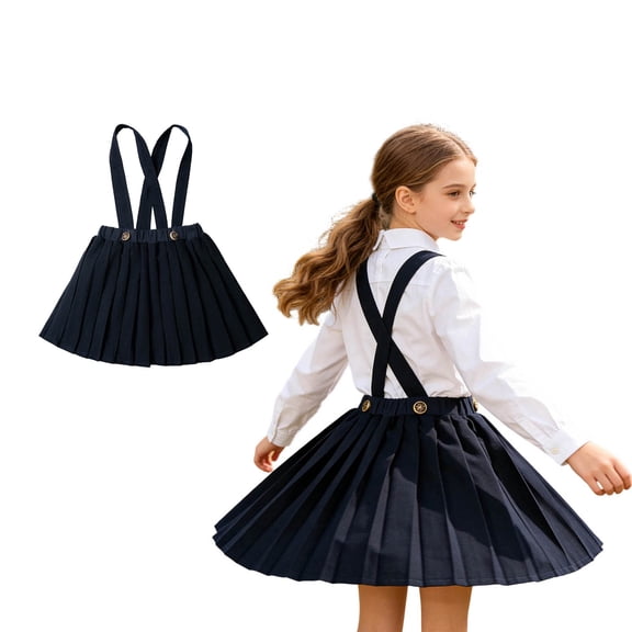 Girl Uniform Dress V-Neck Jumper Dress Pleated Skirt Stretch Fit Girls Navy Uniform Dress 8-9 Years Girl Clothes