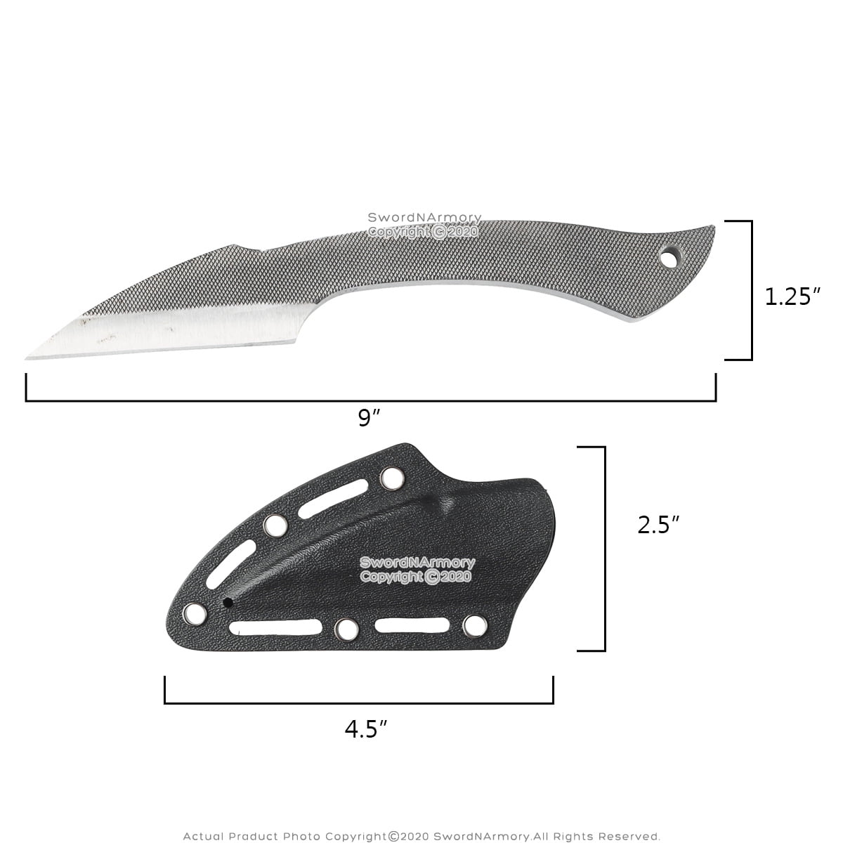 8.5” Fixed Blade Tactical Knife T12 Steel File Finished Hilt with Kydex Sheath