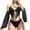 Black-22, variant on Gothic Swimsuits for Women Black 3pc Bikini Set Crisscross Back Halter Bathing Suits with Mesh Sheer Sleeve Cuffs