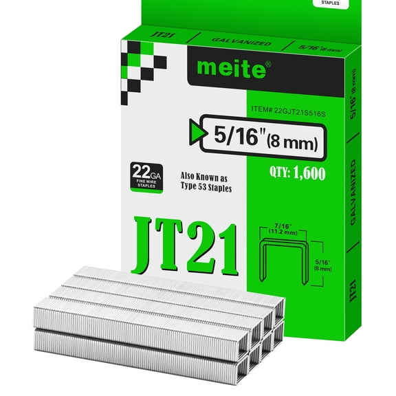 1,600 Counts MEITE JT21 Staples, 7/16" Crown 5/16" Length Galvanized Upholstery Staples, Ideal for Upholstery, Crafts, Furniture