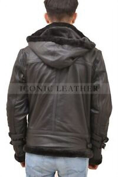Men's B3 Black Bomber GENUINE Leather Jacket With Removable Hood
