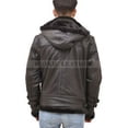 thumbnail image 2 of Men's B3 Black Bomber GENUINE Leather Jacket With Removable Hood, 2 of 6