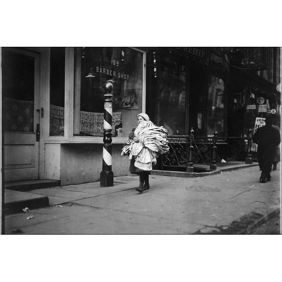 24"x36" Gallery Poster, girl with load of kimonos New York City by lewis hine 1912