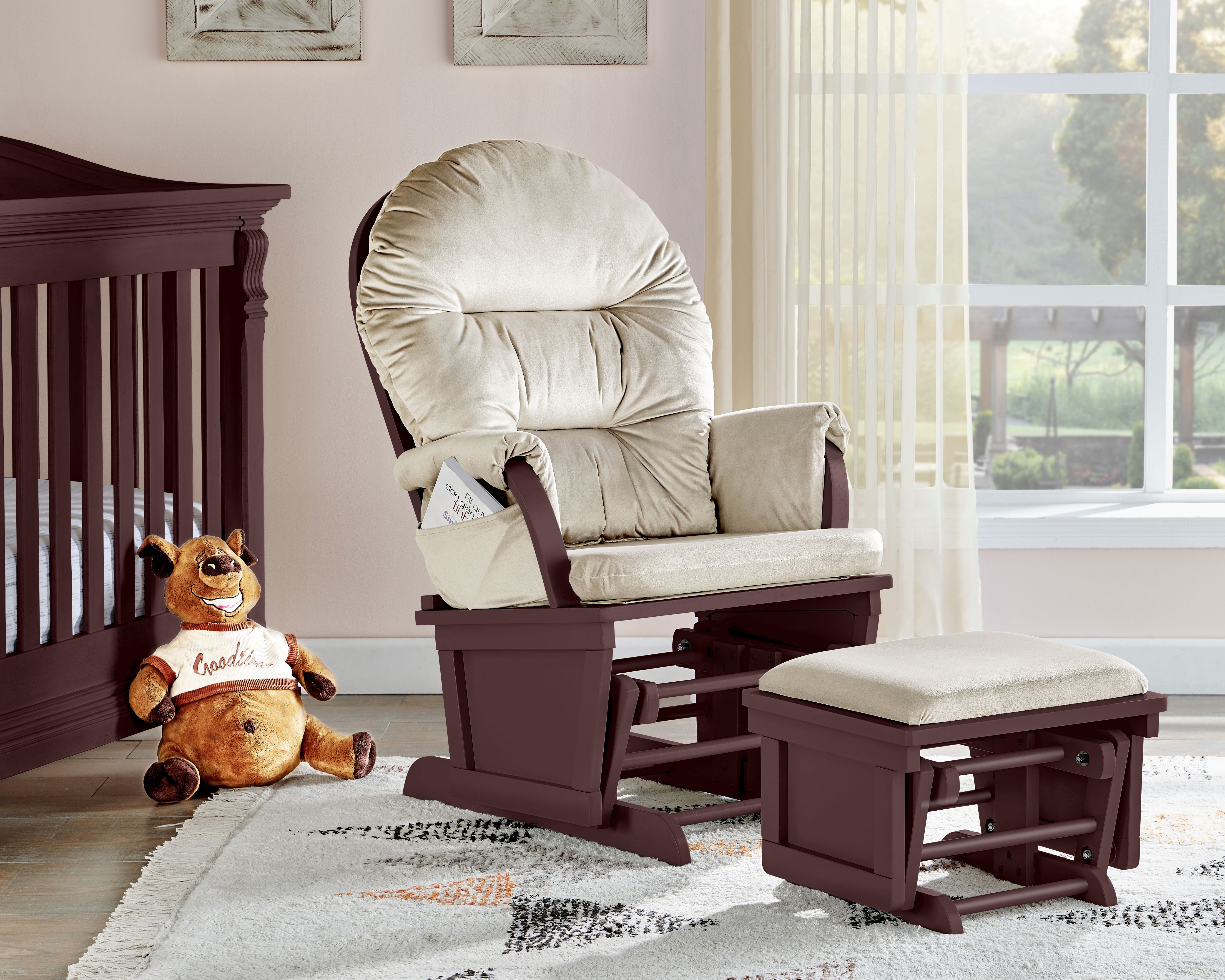 Suite Bebe Madison Glider & Ottoman, Espresso Finish with Beige
