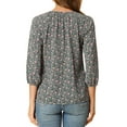 thumbnail image 3 of INSPIRE CHIC Haut pour Femme Manches 3/4 Col Rond Blouse d'Été à Fleurs S Vert Foncé, 3 of 6