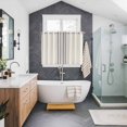 thumbnail image 3 of Simple Farmhouse Style Kitchen Curtains 72 Inch Length, Abstract Grey Geometric Stripe Grommet Top Bedroom Living Room Curtains, Light Filtering Cafe Curtain Drapes 2 Panels Set 104''x72'', 3 of 9