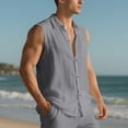 thumbnail image 4 of COSFO Button Down Shirts for Men Casual Cotton Linen Gray Sleeveless Tops Collared Loose Summer with Pocket Tank Tops, 4 of 9