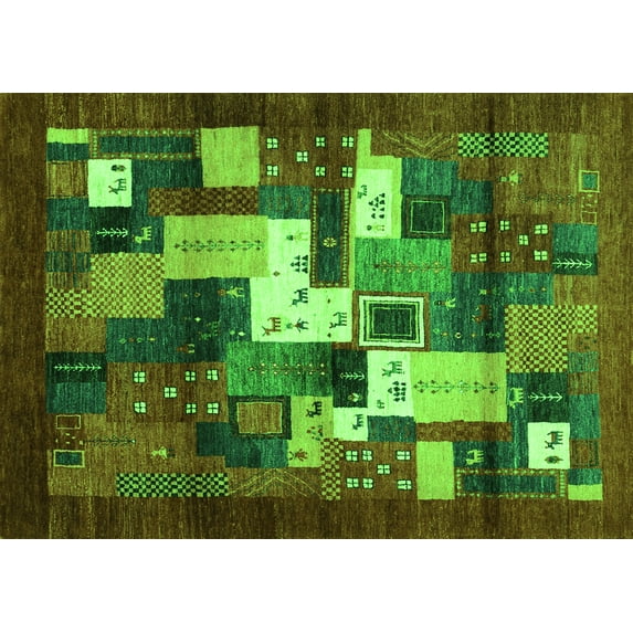 Ahgly Company Indoor Rectangle Abstract Green Contemporary Area Rugs, 8' x 10'
