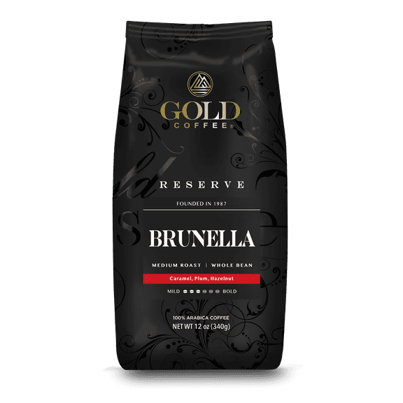 Gold Coffee Brunella Whole Bean Medium Roast Coffee, 12oz (Pack of 6)
