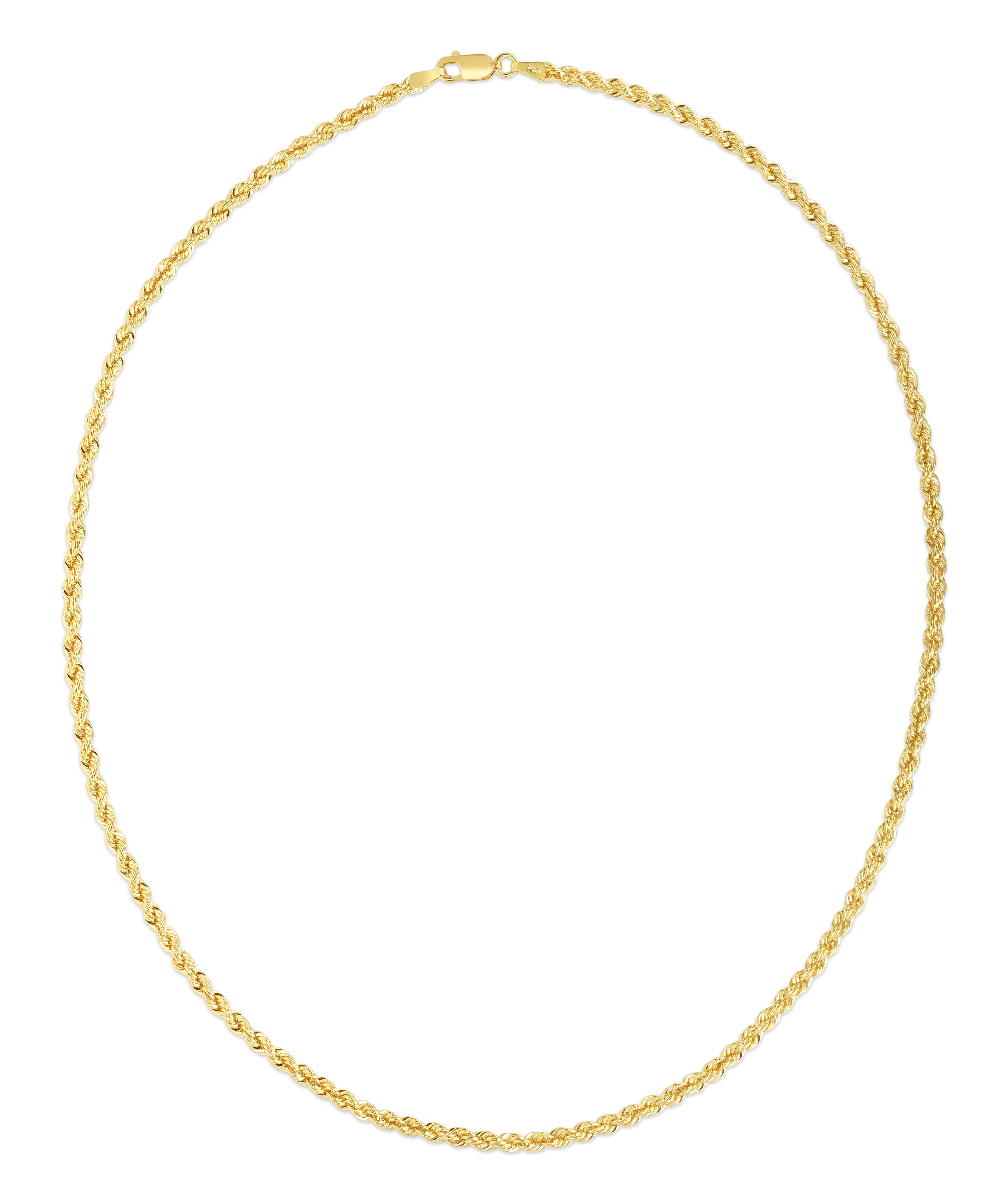14K Yellow Gold 30in 3mm Solid Rope Chain with Lobster Clasp