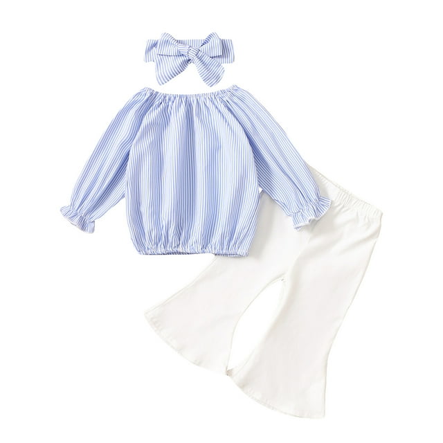 Xingqing 3PCS Bébé Toddler Bébé Filles à Manches Longues Imprimé T-shirt Solid Color Évasé Pantalon Long