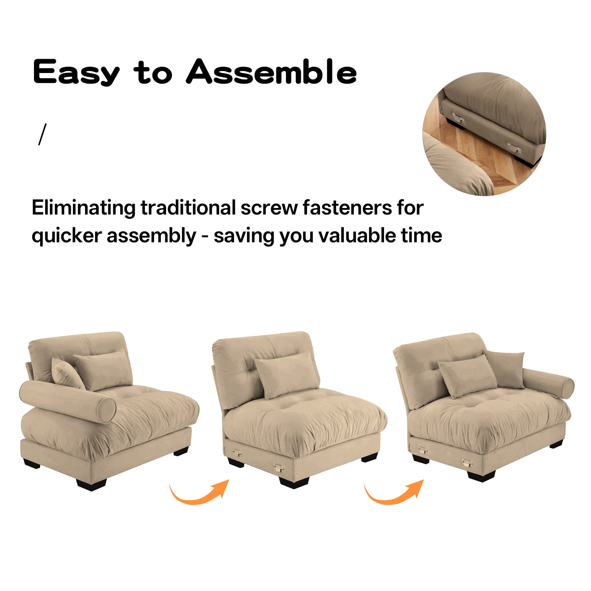 Alvantor L-Shaped Sectional Sofa 3-Seater Velvet Sofa Couch with Bolstered Armrests for Living Room, Easy Assembly Camel