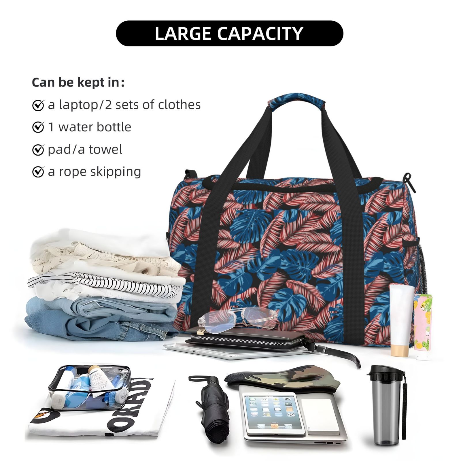 Fuzoiu Tropical Leaves Print Travel Duffle Bag,Carry On Tote Bags,Duffel Bag,Sport Gym Bag, Hospital Bag for Labor and Delivery, Overnight Bag,Luggage Bag