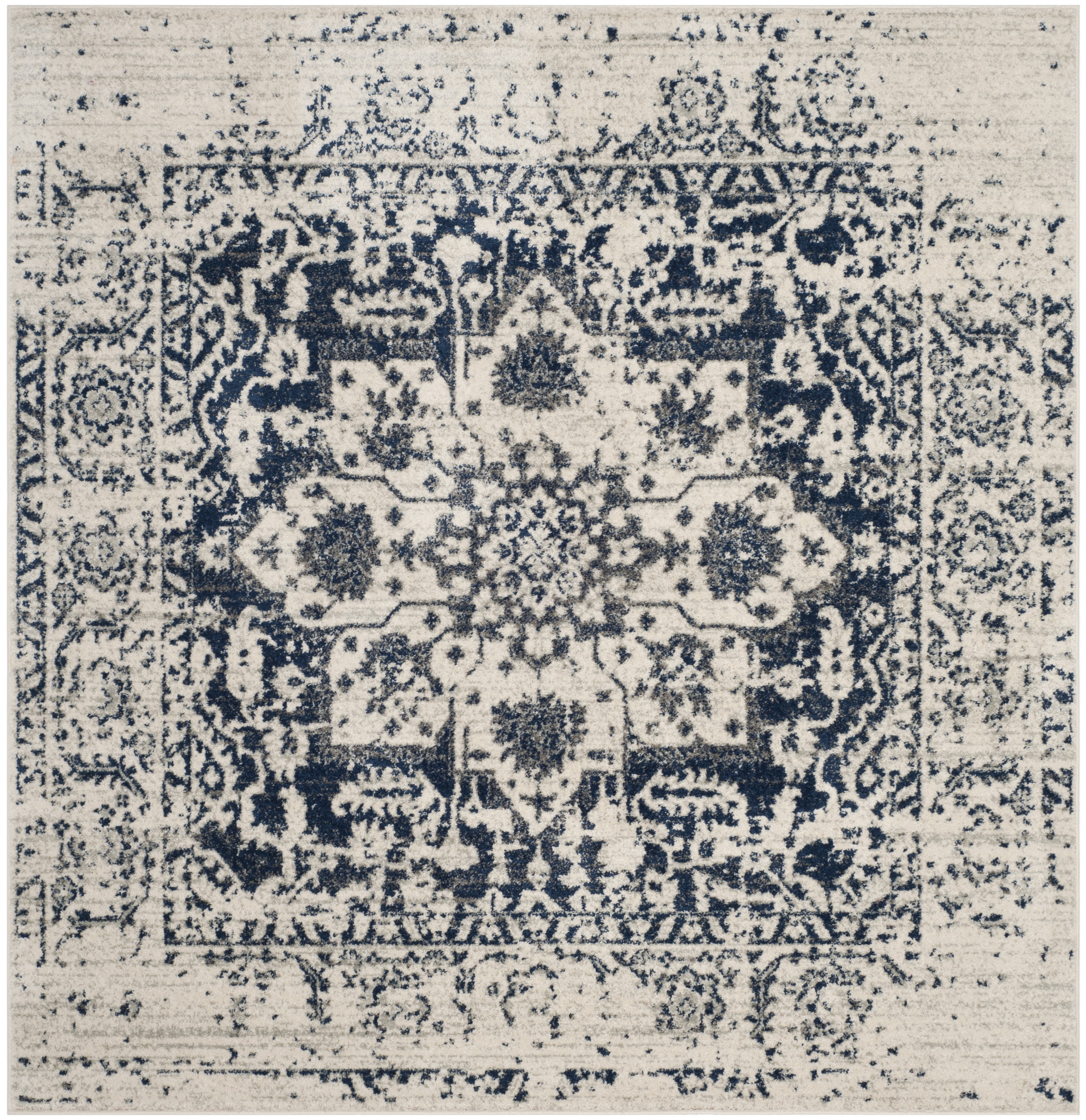 SAFAVIEH Madison Katina Traditional Area Rug, Cream/Navy, 4' x 4' Square - Traditional Design, Cream & Navy, Non-Shedding & Easy Cleaning, Ideal for Living Room, Bedroom, Dining Space