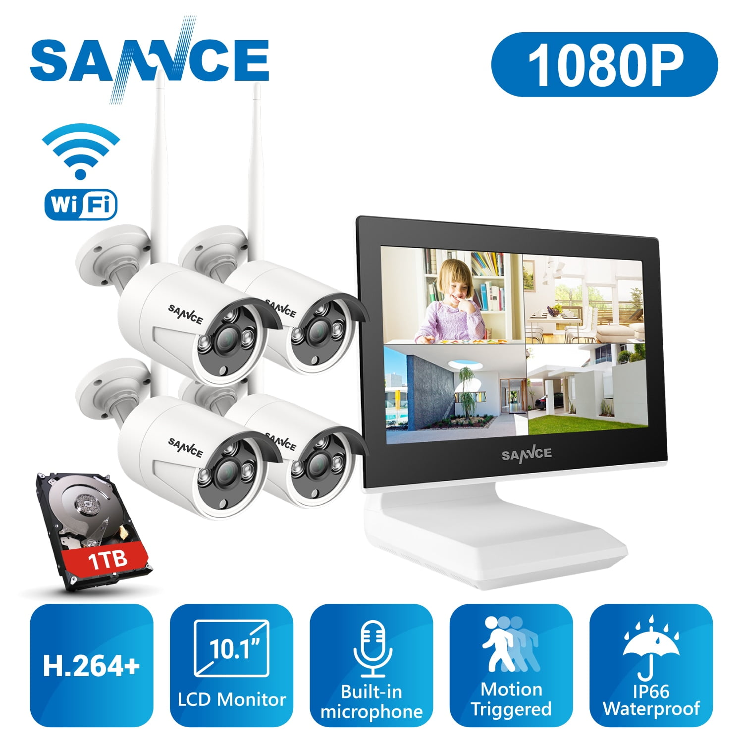 1080P Wireless Security Camera System Outdoor CCTV 4CH 7"LCD Monitor 1TB HDD NVR 