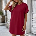 thumbnail image 6 of Levmjia Women's Casual Short Sleeve Dress Crew Neck A Line Swing Dress with Pockets Solid Color Loose Fit Summer Beach Sundress, 6 of 9