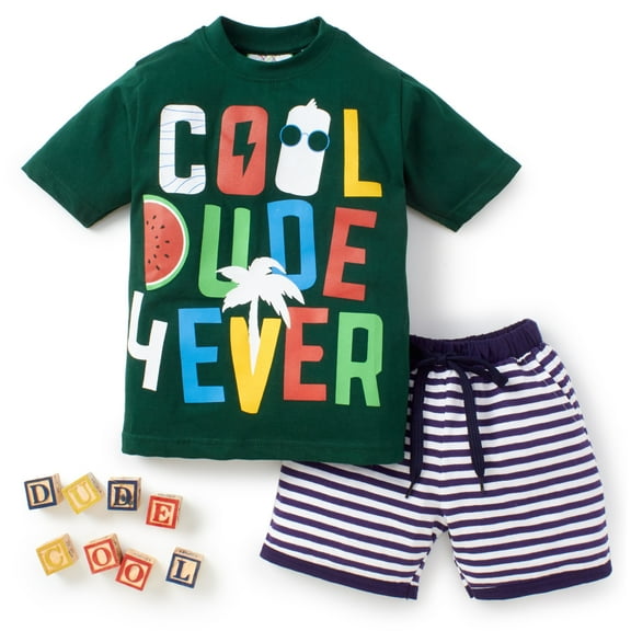 Knit N Knot Boys' Graphic Printed Bottom Green Cotton T-shirt | Casual Cotton Combo Set for Kids | Red | 1 set | 5 - 6 Years