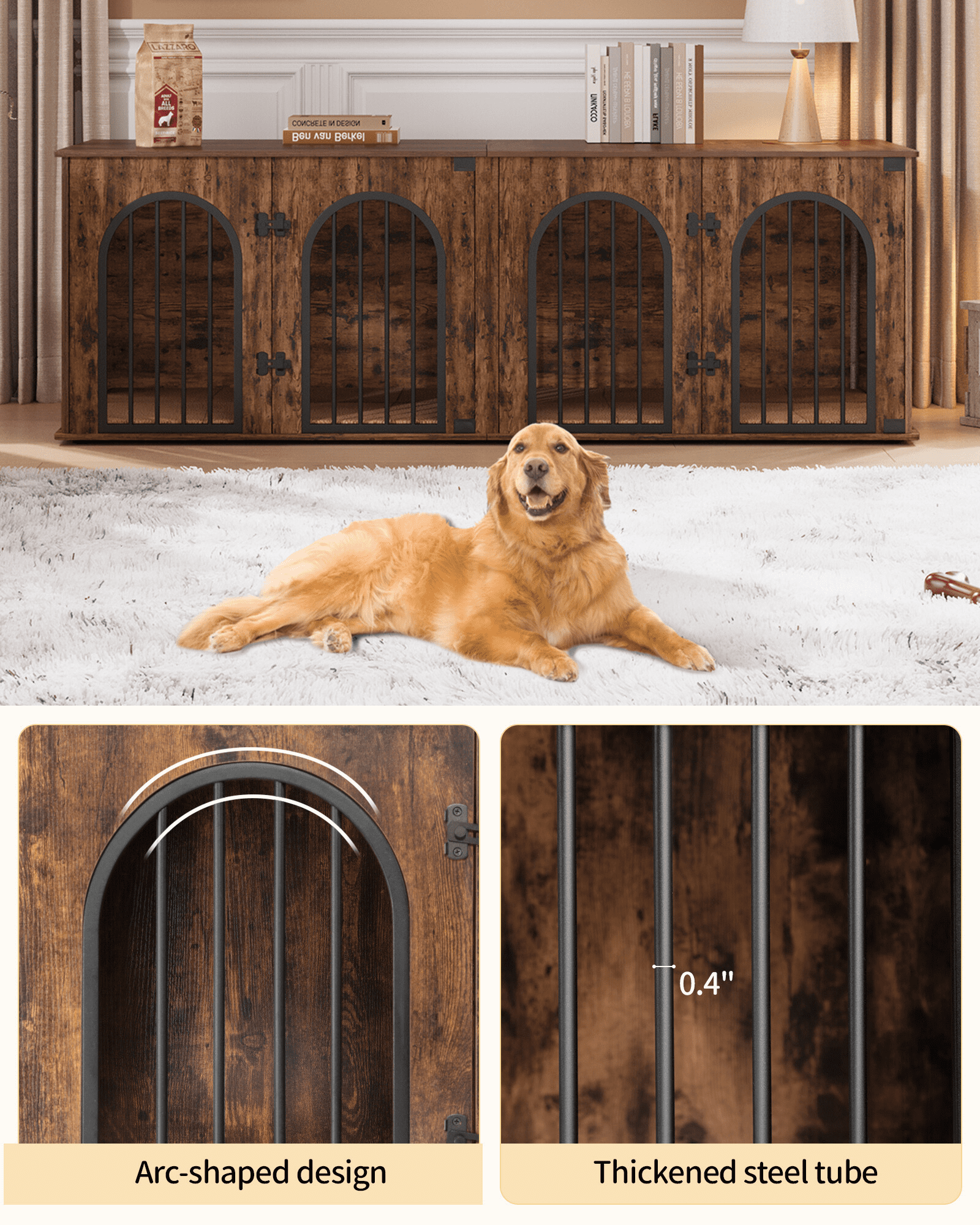 Dog Crate Furniture, 71" Heavy Duty Dog Kennels with Divider, Pads, Side Table, TV Cabinet