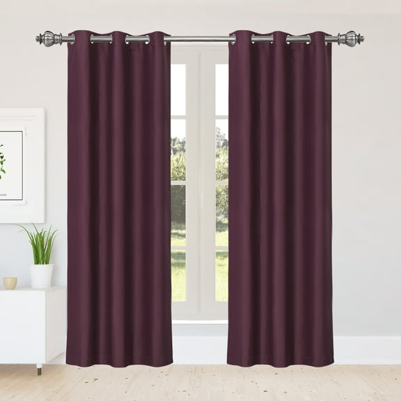 PiccoCasa 2pcs Blockout Thermal Insulated Grommet Window Curtain Panel Valance Darkening Drapes Burgundy 42" x 84"