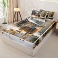 thumbnail image 2 of Castle Fairy Vintage Oil Paint Deer Zipper Full Size Comforter Sets with Fitted Sheet and 2 Pillowcases,Snow Cabin Pine Zipper Bedding Set,Brown White Tan,Black Reversible,4pcs, 2 of 6