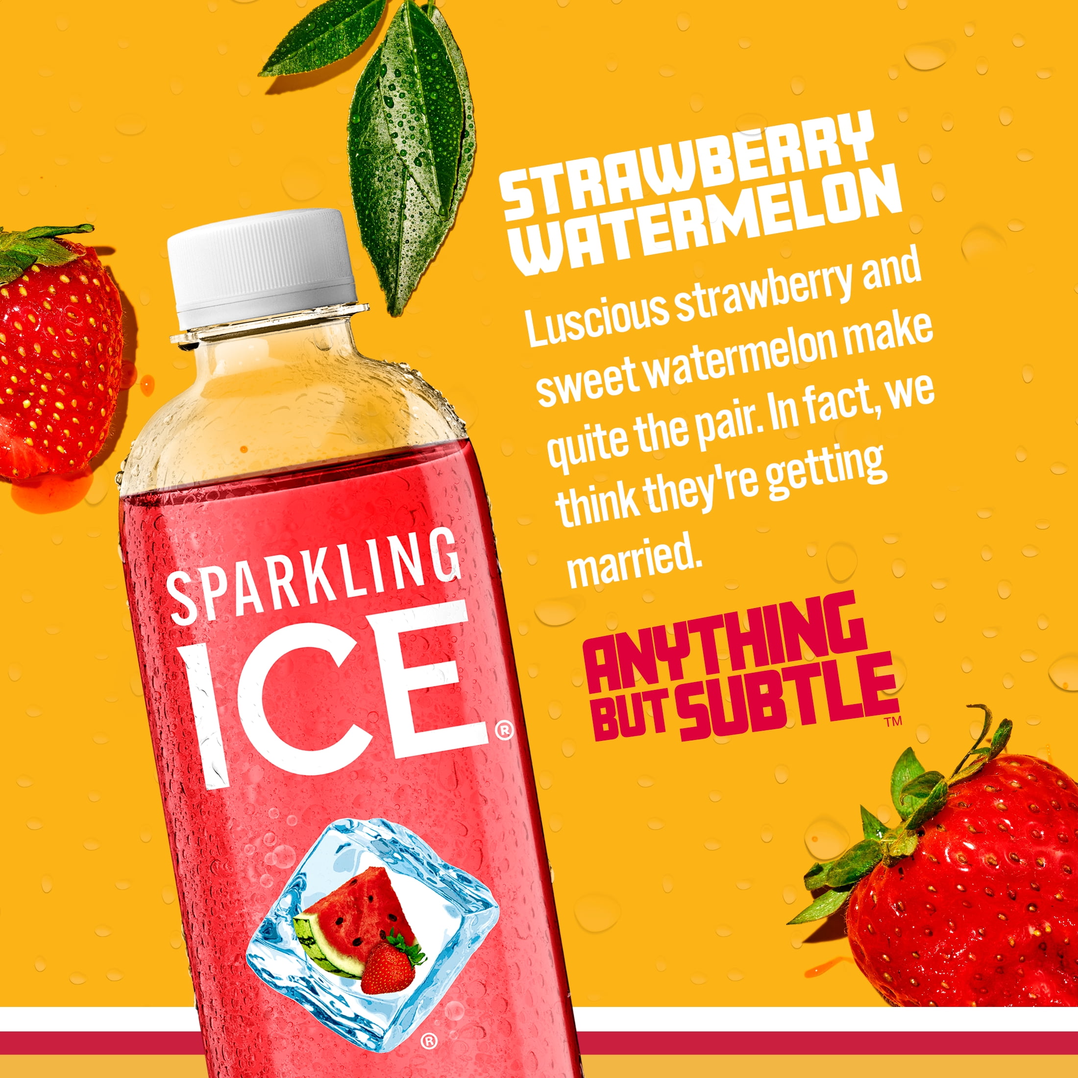 Sparkling Ice, Strawberry Watermelon Sparkling Water, 17 fl oz Bottles (Pack of 12)