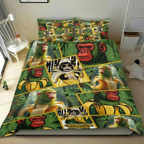3 Piece Bedding Set For Chimpanzini Bananini Tung Tung Sahur Comforter Cover Set Cute Duvet Cover Sets Super Soft Teens Bedding Set Kids Bedroom Gifts，1 Duvet Cover with 2 Pillowcases Twin