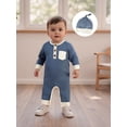 thumbnail image 5 of BemeyourBBs Baby Boy Fall Romper Contrast Ribbed Long Sleeve Jumpsuit Hat, 5 of 9