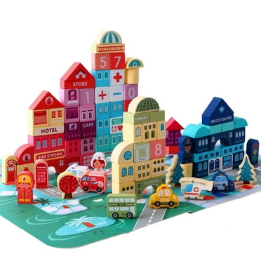 LENNYSTONE Wooden Building Blocks for Toddlers, Kids City Construction Stacking Creative Toys, Preschool Learning Education Block for Boys Girls Ages 3-6, 100pcs