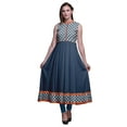 thumbnail image 1 of Bimba Robe Anarkali à Col Mandarin pour Femmes, Imprimé Damassé Bleu Marine Foncé, Kurta Ethnique Indienne X-Small, 1 of 6