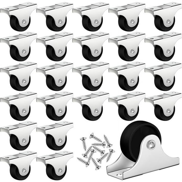 Ruedas Pequeñas, Rígidas, No Giratorias, Fijas, con Placa Superior de Metal para Muebles, Pequeños Electrodomésticos con Tornillos, 24 Piezas