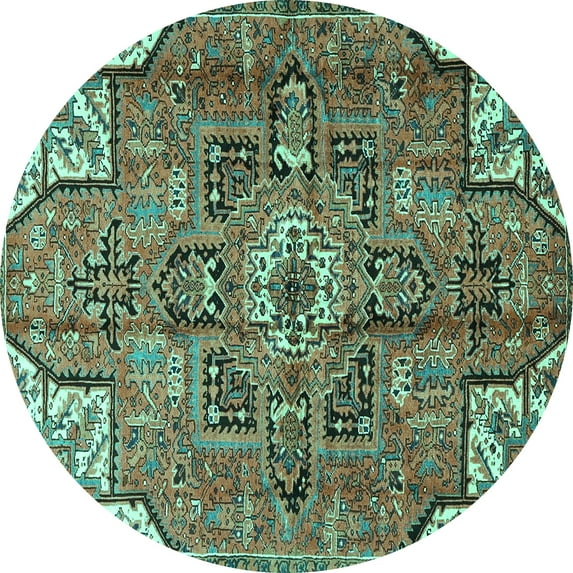 Ahgly Company Indoor Round Persian Turquoise Blue Traditional Area Rugs, 7' Round