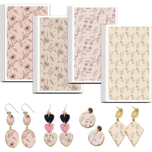 Papel de transferencia de arcilla con diseño floral elegante - 24 piezas (4 diseños) - Hojas de transferencia de arcilla polimérica - Floral - No plegable - Adultos