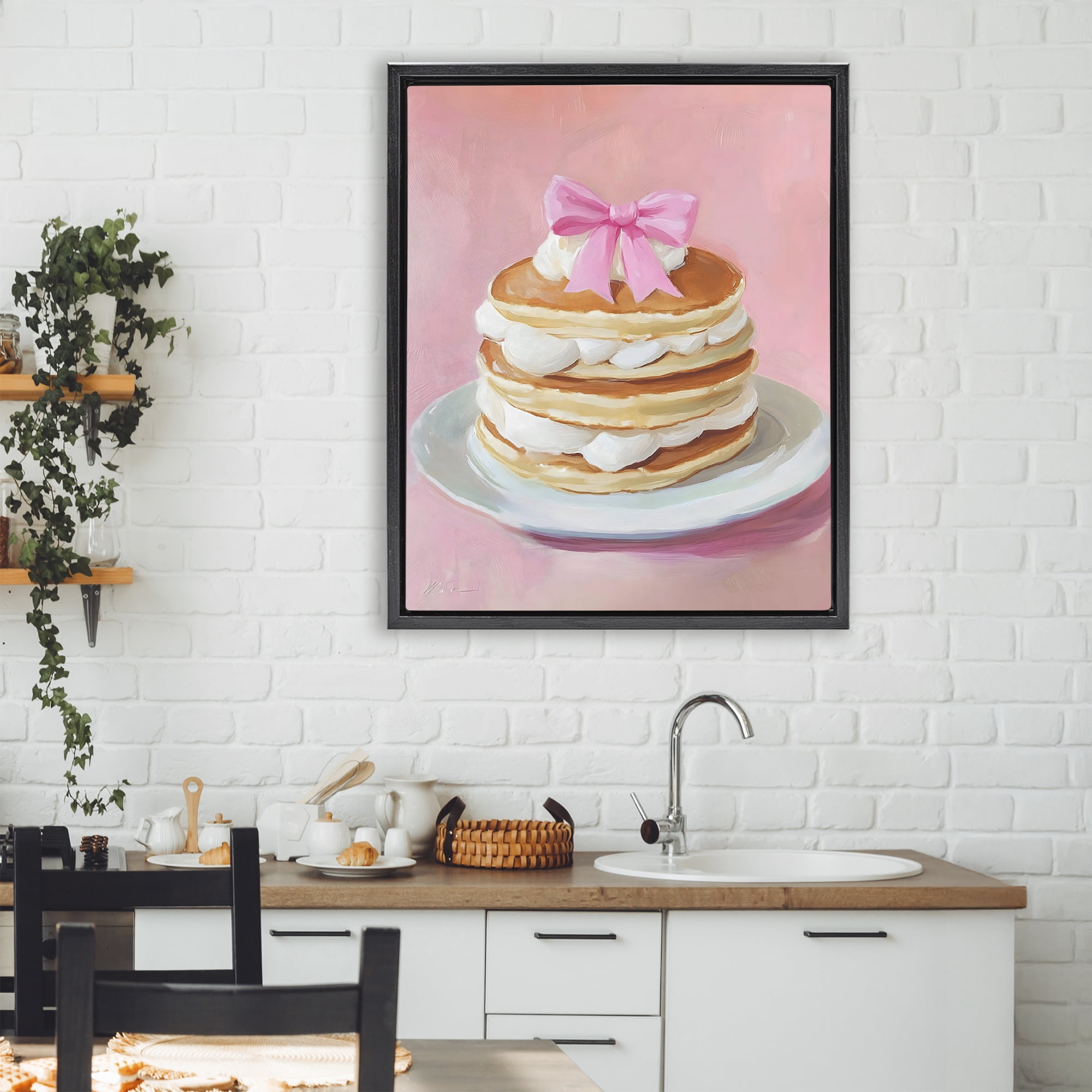Stupell Industries Coquette Pancakes with Whipped Cream Black Framed Floater Canvas Wall Art, design by The Prints Vibe