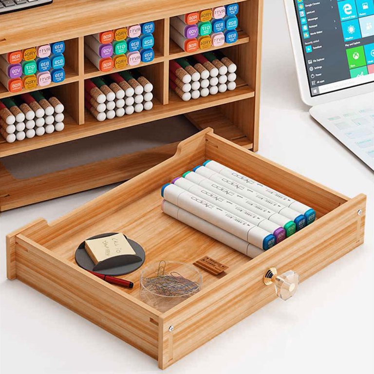 Flat File Cabinet 3-Tier Wooden Desktop Storage Box With Lock - Office ...