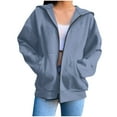 thumbnail image 2 of Babcutegg Sweatshirt for Women Crew Neck Hooded Front Open Outwear for Women Light Blue S, 2 of 6