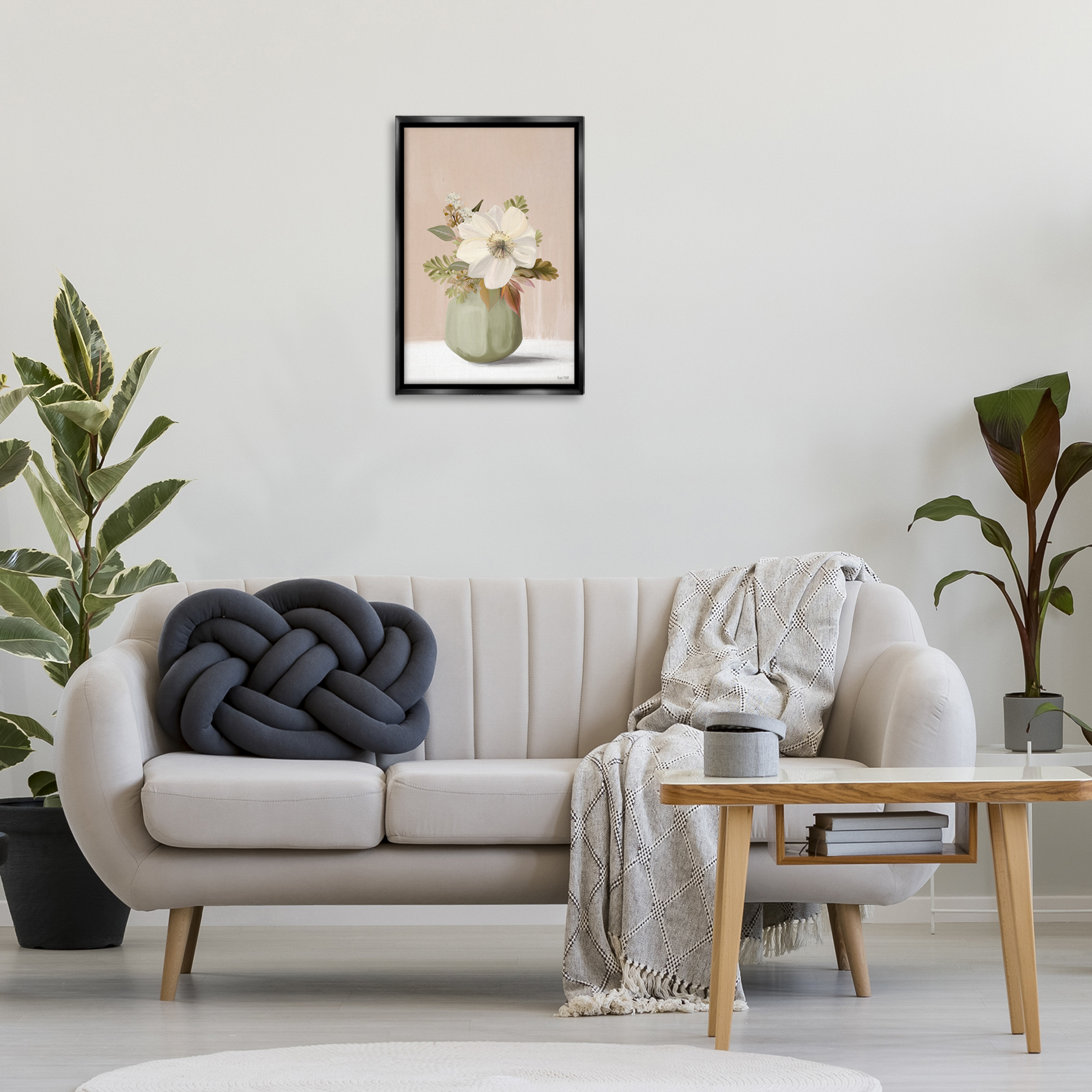 Stupell Industries Peach Pink Vase Botanical & Floral Painting Black Floater Framed Art Print Wall Art, 17 x 25
