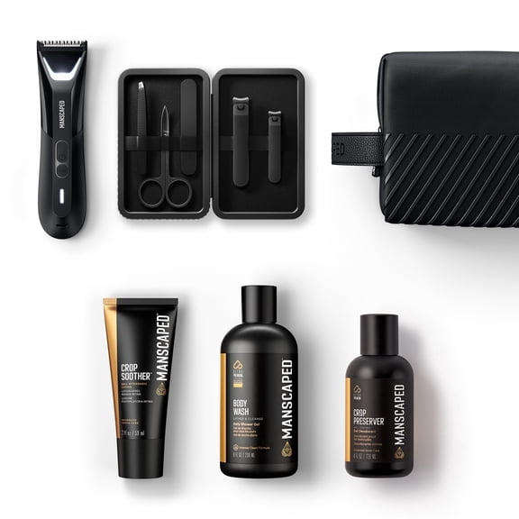 MANSCAPED® Premier Package 5.0, with The Lawn Mower® 5.0 ULTRA Men's Groin & Body Hair Trimmer, Shears 3.0, Crop Preserver® Ball Deodorant, Refined® Body Wash, Crop Soother™, Shed 2.0