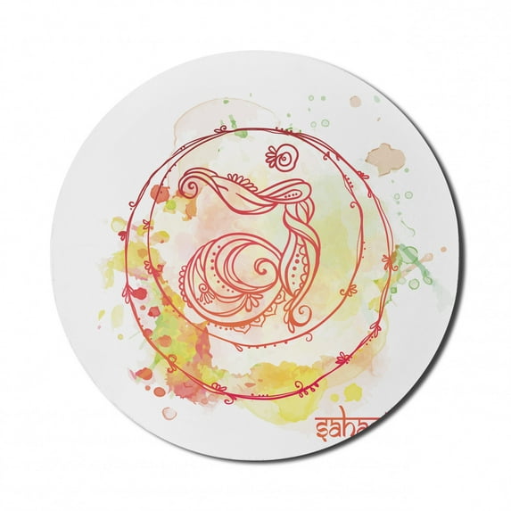 Colorful Mouse Pad for Computers, Round Sketchy Wheel with Watercolor Splashes and Brushstrokes Ground Image, Round Non-Slip Thick Rubber Modern Gaming Mousepad, 8" Round, Red Yellow, by Ambesonne